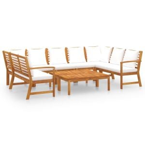 9 Piece Garden Lounge Set With Cushion Cream Solid Acacia Wood