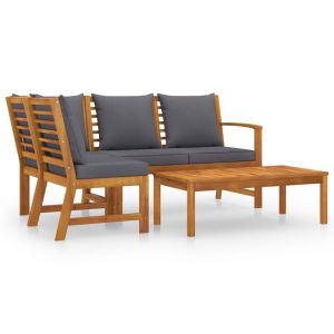 4 Piece Garden Lounge Set With Cushion Solid Acacia Wood Grey