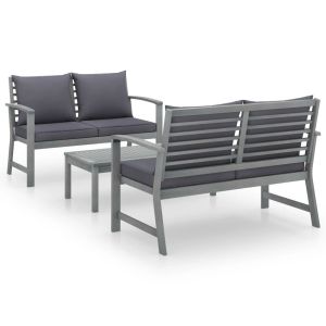 3 Piece Garden Lounge Set With Cushion Solid Acacia Wood Grey