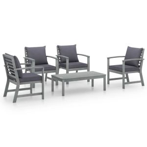 5 Piece Garden Lounge Set With Cushion Solid Acacia Wood Grey