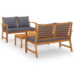 3 Piece Garden Lounge Set Cushion Solid Acacia Wood Grey