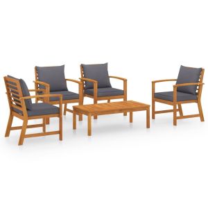 5 Piece Garden Lounge Set Cushions Solid Acacia Wood