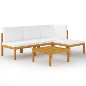 5 Piece Acacia Wood Garden Lounge Set with Cushions - Cream