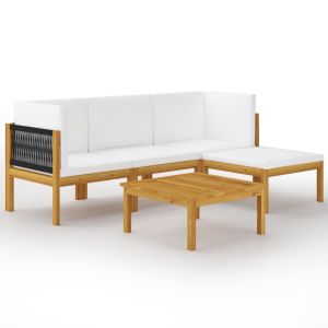 5pc Garden Lounge Set With Cushions Cream Solid Acacia Wood