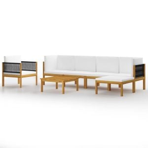 7 Piece Garden Lounge Set With Cushions Cream Solid Acacia Wood