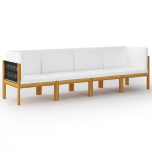 4-seater Garden Sofa with Cream Cushion Solid Acacia Wood