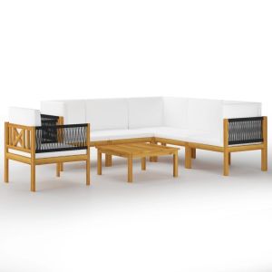 7 Piece Garden Lounge Set w/ Cushions Cream Solid Acacia Wood