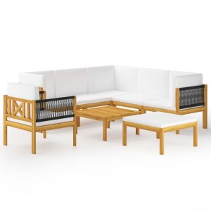 8 Piece Garden Lounge Set With Cushions Cream Solid Acacia Wood