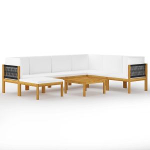 8 Piece Garden Lounge Set w/ Cushions Cream Solid Acacia Wood