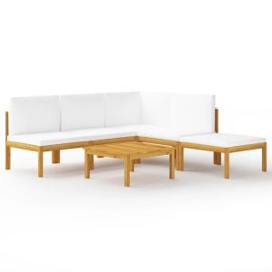 6pc Solid Acacia Wood Garden Lounge Set With Cushions Cream