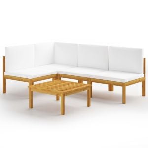 5pc Garden Lounge Set w/ Cream Cushions Solid Acacia Wood