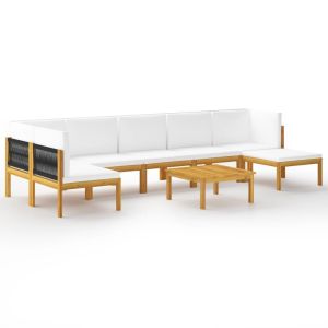 8pc Garden Lounge Set With Cushions Cream Solid Acacia Wood