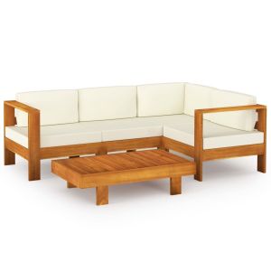 5 Piece Garden Lounge Set With Cream White Cushions Acacia Wood