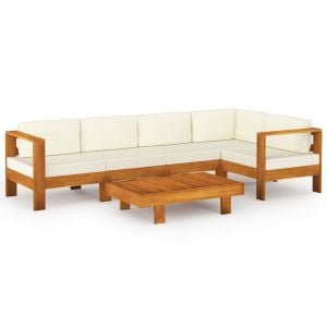 6 Piece Garden Lounge Set With Cream White Cushions Acacia Wood