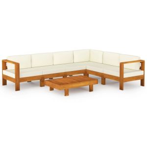 7 Piece Garden Lounge Set w/h Armrest Cream Cushions Acacia Wood