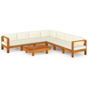 8pc Garden Lounge Set With Cream White Cushions Acacia Wood