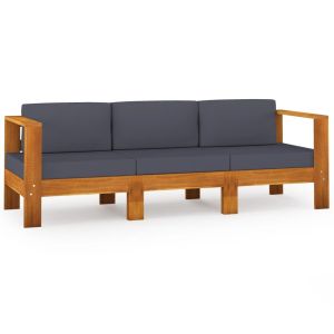 3-seater Garden Sofa With Dark Grey Cushions Acacia Wood
