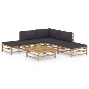 6 Piece Garden Lounge Set With Dark Grey Cushions Bamboo