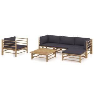 6 Piece Bamboo Garden Lounge Set With Dark Grey Cushions