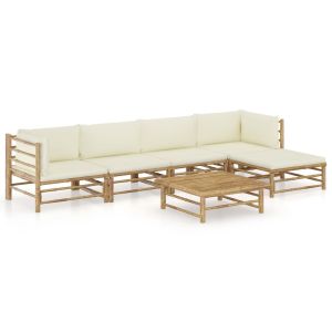 6 Piece Bamboo Garden Lounge Set With Cream White Cushions