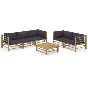 6 Piece Garden Lounge Set w/ Dark Grey Cushions Bamboo