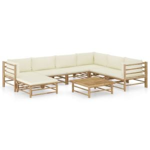 8 Piece Bamboo Garden Lounge Set w/ Cream White Cushions