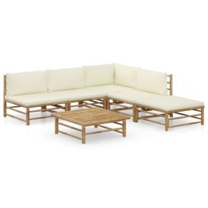 6 Piece Bamboo Garden Lounge Set With Cream White Cushions