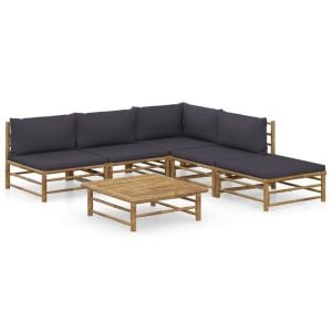 6pc Bamboo Garden Lounge Set w/ Dark Grey Cushions