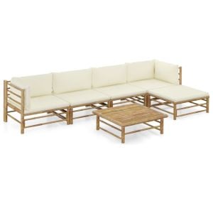 6pc Garden Lounge Set With Cream White Cushions Bamboo