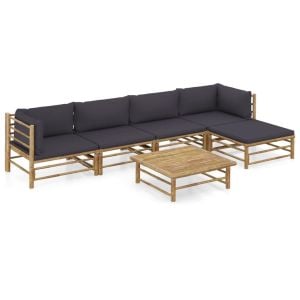 6pc Bamboo Garden Lounge Set With Cushions - Dark Grey