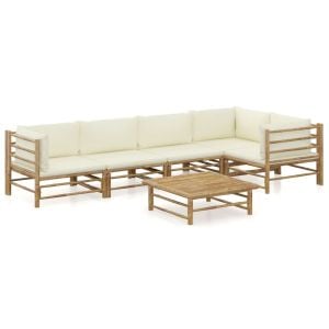 6 Piece Bamboo Garden Lounge Set With Cushions - Cream White