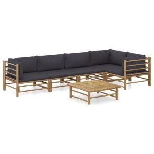 6 Piece Bamboo Garden Lounge Set w/ Dark Grey Cushions