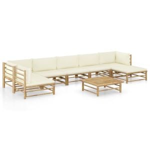 8pc Garden Lounge Set With Cream White Cushions Bamboo