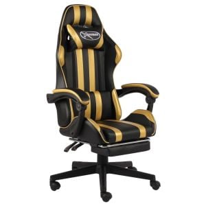 Racing Chair With Footrest Black And Gold Faux Leather