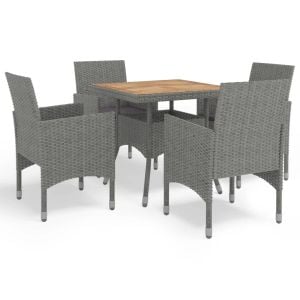 5 Piece Garden Dining Set Grey Poly Rattan And Acacia Wood
