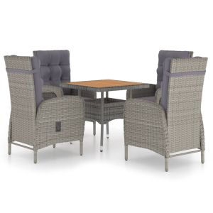 5 Piece Garden Dining Set Poly Rattan And Acacia Wood Grey