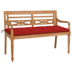 Batavia Bench With Red Cushion 150 Cm Solid Teak Wood