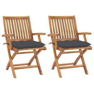 Garden Chairs 2 Pcs  Anthracite Cushions Solid Teak Wood