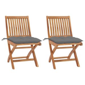 Garden Chairs 2 Pcs With Grey Cushions