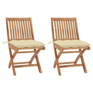 Garden Chairs 2 Pcs With Cream White  Solid Teak Wood