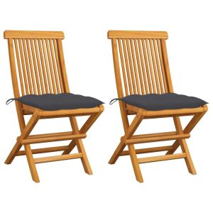 Garden Chairs With Anthracite Cushions 2 Pcs Solid Teak Wood