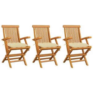 Garden Chairs With Cream White Cushions 3 Pcs Solid Teak Wood