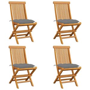 Garden Chairs With Grey Cushions 4 Pcs Solid Teak Wood