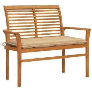 Garden Bench With Beige Cushion 112 Cm Solid Teak Wood