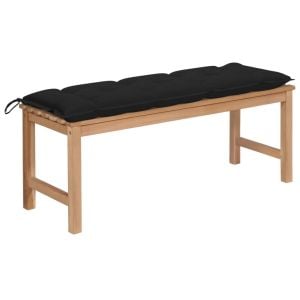 Garden Bench With Black Cushion 120 Cm Solid Teak Wood