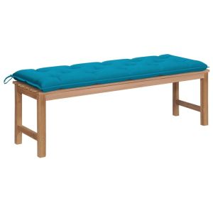 Garden Bench With Light Blue Cushion 150 Cm Solid Teak Wood