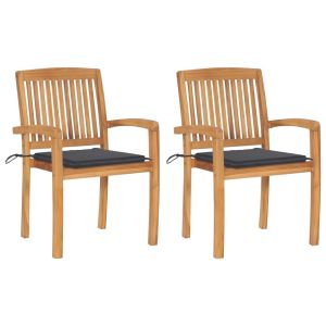Garden Chairs With Anthracite 2 Pcs Cushions Solid Teak Wood