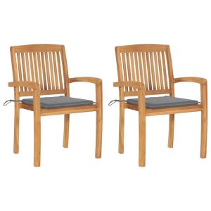 Garden Chairs With Grey Cushions 2 Pcs  Solid Teak Wood