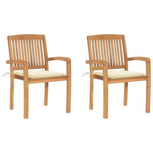 Garden Chairs 2 Pcs With Cream Cushions Solid Teak Wood