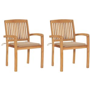 Garden Chairs 2 Pcs With Beige Cushions Solid Teak Wood